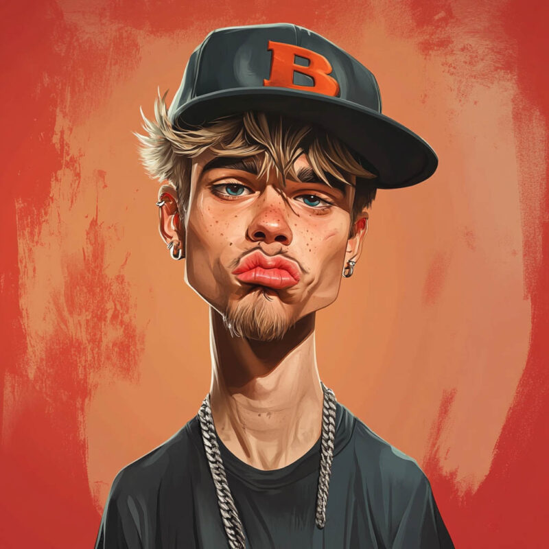 A caricature of Justin Bieber.