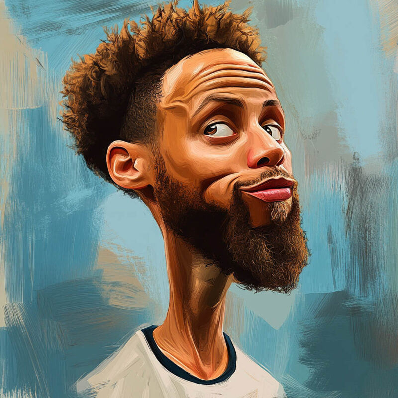 A caricature of Stephen Curry.