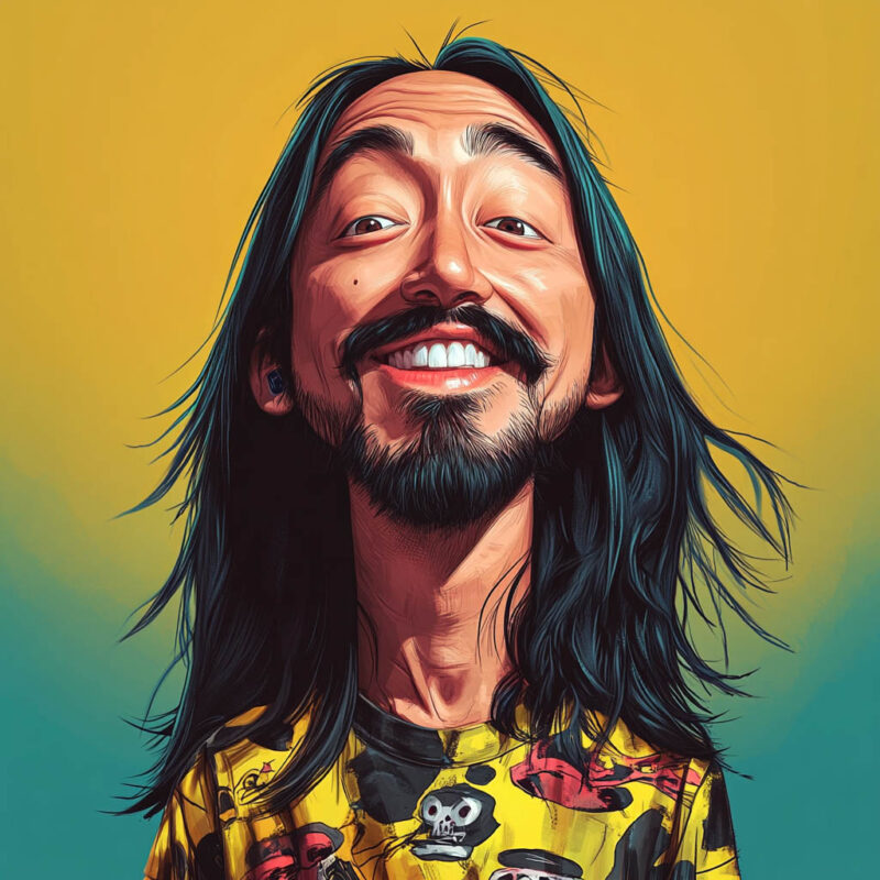 A caricature of Steve Aoki.