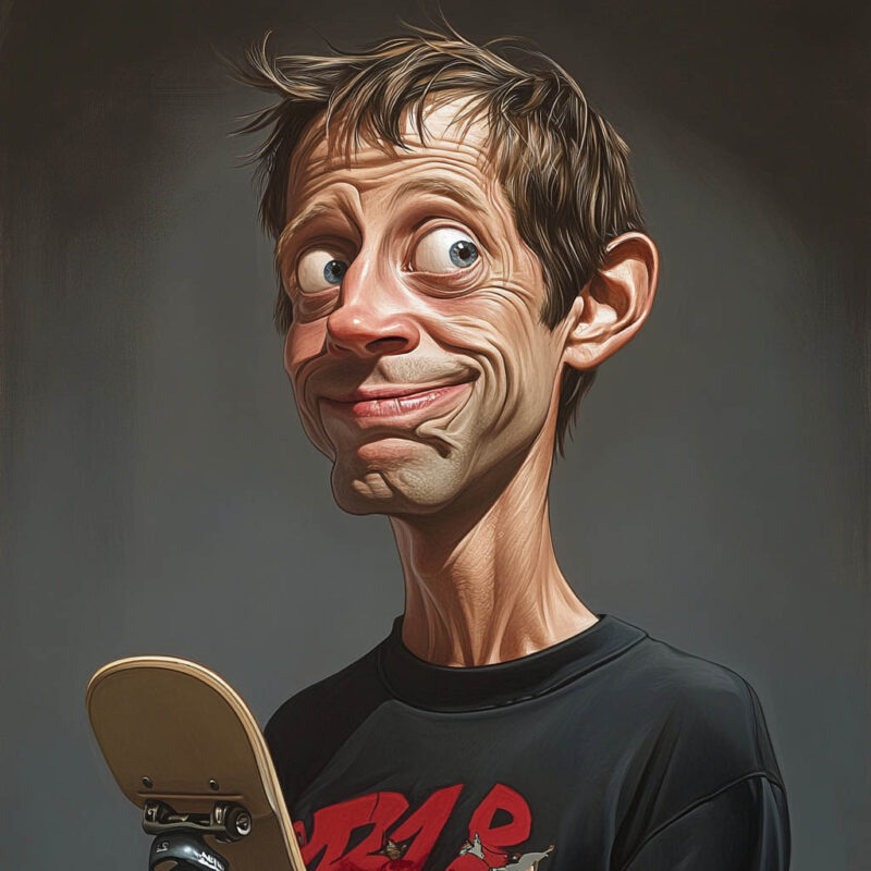 A caricature of Tony Hawk.